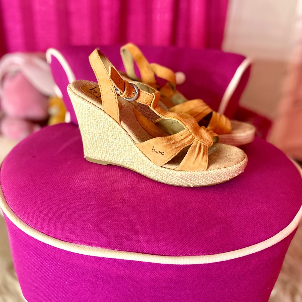 Born Orange Faux Leather Strappy Espadrille Macrame Wedges Women’s Size 7 - Picture 2 of 6